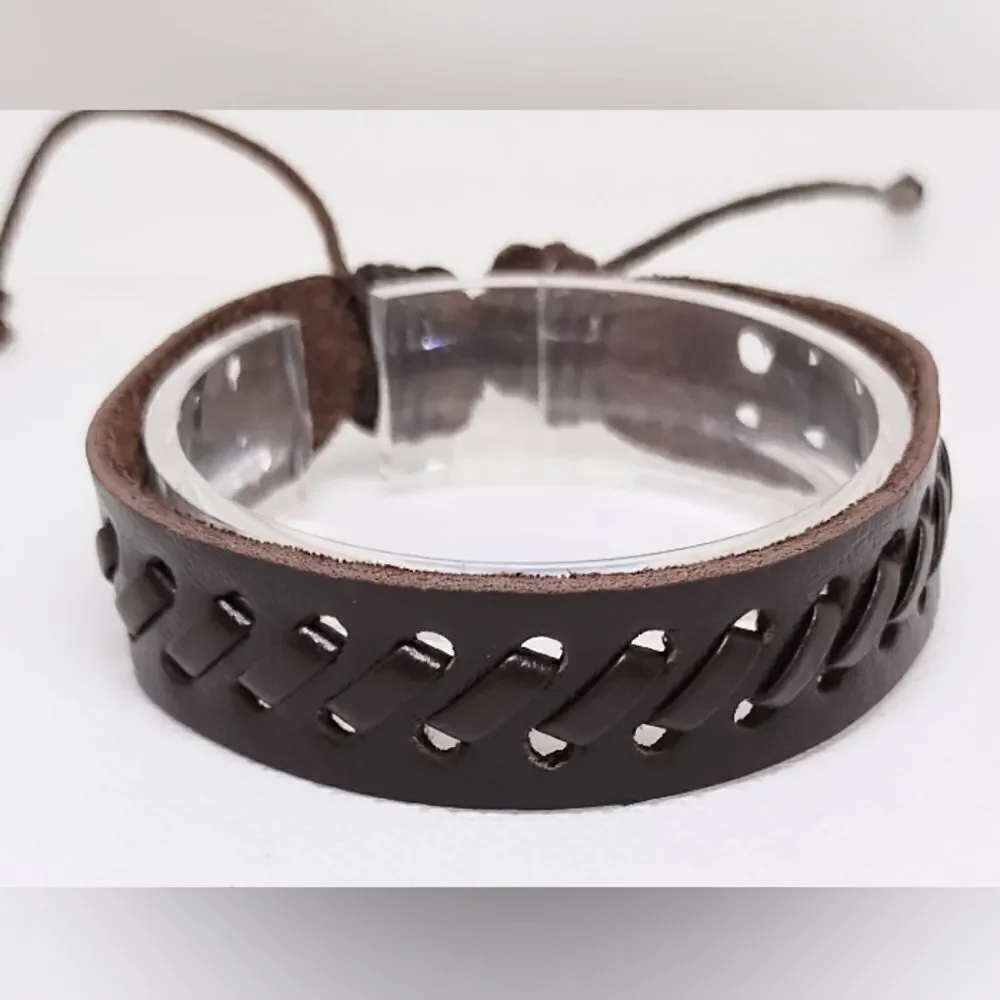 Men's bracelet leather braided brown new e33‎